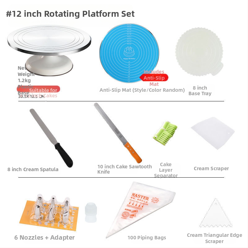 Torto kepimo stalo kepimo įrankių rinkinys, aliuminio lydinio padėklas, besisukantis tepinėlis, buitinis komercinis dekoravimo kepimo stalas