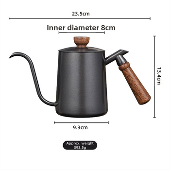 600 ml medžio masyvo rankenos pakabinamas kavos virimo puodas su ausimis, nerūdijančio plieno, plonos burnos puodas, smailios burnos puodas, ilgas burnos puodas, rankinis lauko puodas