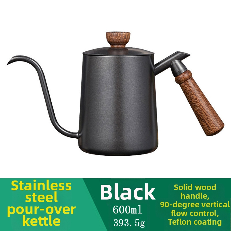 600 ml medžio masyvo rankenos pakabinamas kavos virimo puodas su ausimis, nerūdijančio plieno, plonos burnos puodas, smailios burnos puodas, ilgas burnos puodas, rankinis lauko puodas