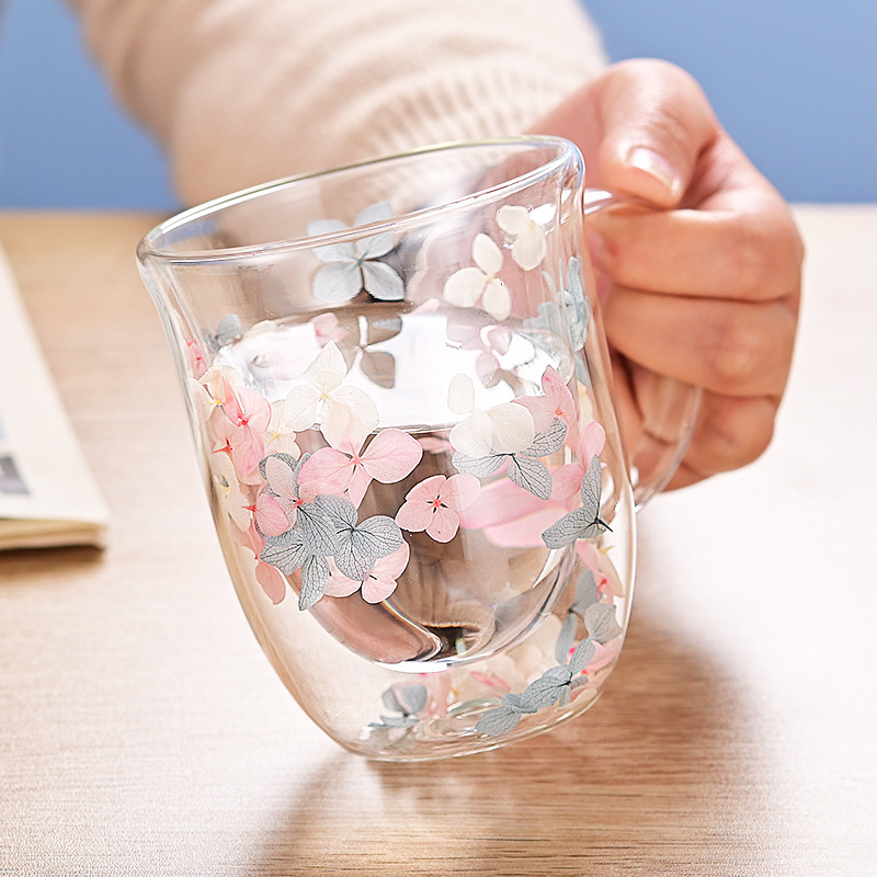 Majapidamises kasutatav kõrge borosilikaadist soojusisolatsiooniga tass, mahlatass, igavene lill, kahekihiline piimaklaas, kaasas kingitus, kõrge värviväärtusega klaas