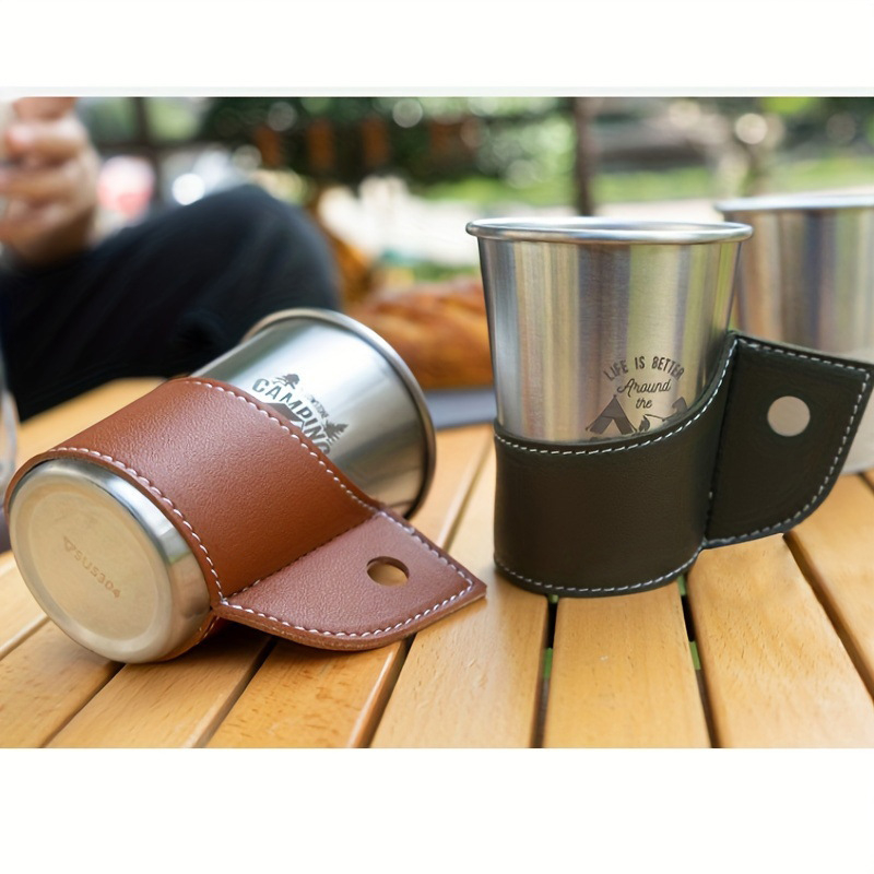 Õues kasutatav pabertops, roostevabast terasest tass, PU-tassikate, telkimisstiilis piknik, grill, isoleeritud käepide, plasttops, põletusvastane tassikate