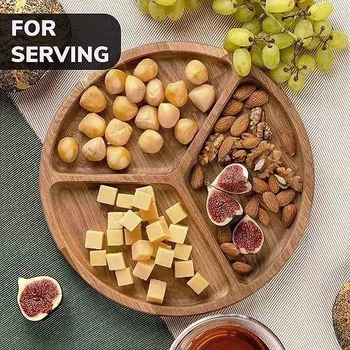 Puidust poolitatud õhtusöögitaldrik akaatsiapuust taldrik majapidamise õhtusöögitaldrik kõrge iluväärtusega beebialus elutoa laua suupisted kuivatatud puuviljataldrik