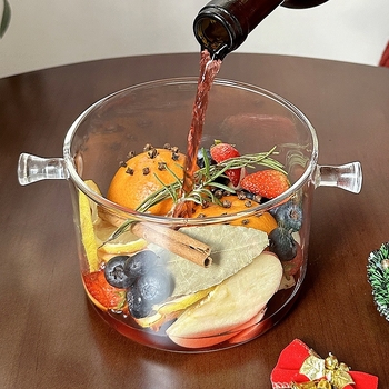 Διαφανής κατσαρόλα για ζεστό κόκκινο κρασί, τσαγιέρα σε εστία μαγειρέματος, κατσαρόλα για στιφάδο ανθεκτική σε υψηλές θερμοκρασίες, ηλεκτρική κεραμική εστία ανοιχτής φλόγας με άρωμα φρούτων, γυάλινη κατσαρόλα μαγειρέματος