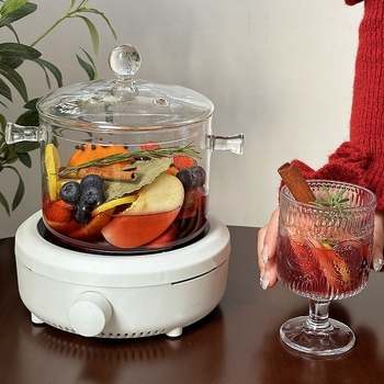 Διαφανής κατσαρόλα για ζεστό κόκκινο κρασί, τσαγιέρα σε εστία μαγειρέματος, κατσαρόλα για στιφάδο ανθεκτική σε υψηλές θερμοκρασίες, ηλεκτρική κεραμική εστία ανοιχτής φλόγας με άρωμα φρούτων, γυάλινη κατσαρόλα μαγειρέματος