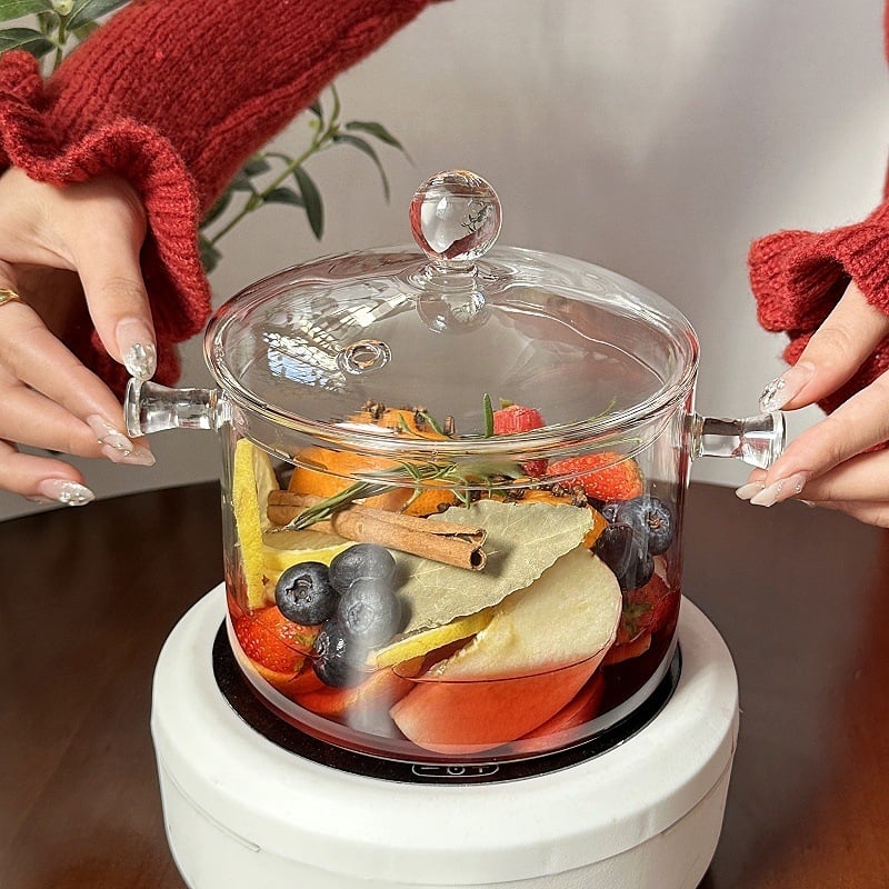 Ceainic transparent pentru vin roșu fierbinte, ceainic pentru gătit pe aragaz, oală pentru tocană rezistentă la temperaturi ridicate, aragaz electric ceramic cu flacără deschisă pentru ceai cu aromă de fructe, oală de gătit din sticlă