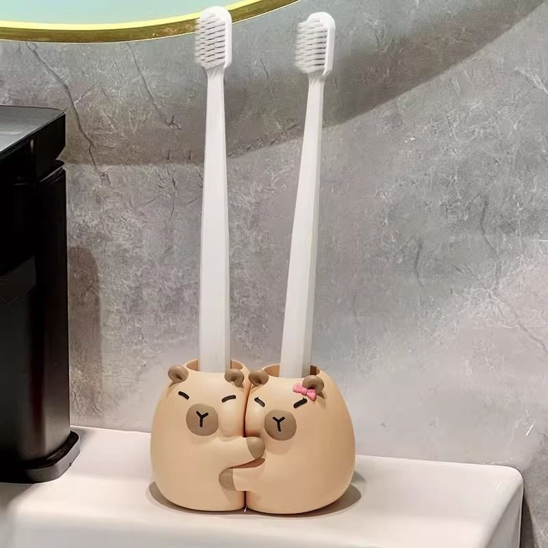 Kūrybingos poros vonios kambario neperforuotas dantų šepetėlių laikiklis, laikymo lentynėlė, mielas dantų laikymo dantų pastos laikiklis, veido valiklio laikiklis