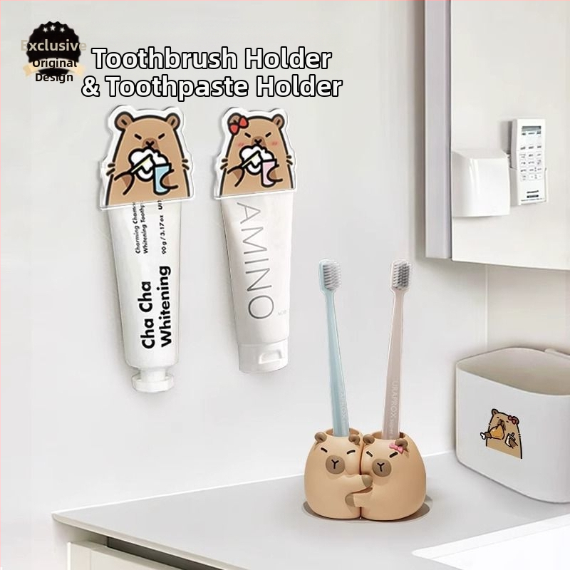 Kūrybingos poros vonios kambario neperforuotas dantų šepetėlių laikiklis, laikymo lentynėlė, mielas dantų laikymo dantų pastos laikiklis, veido valiklio laikiklis