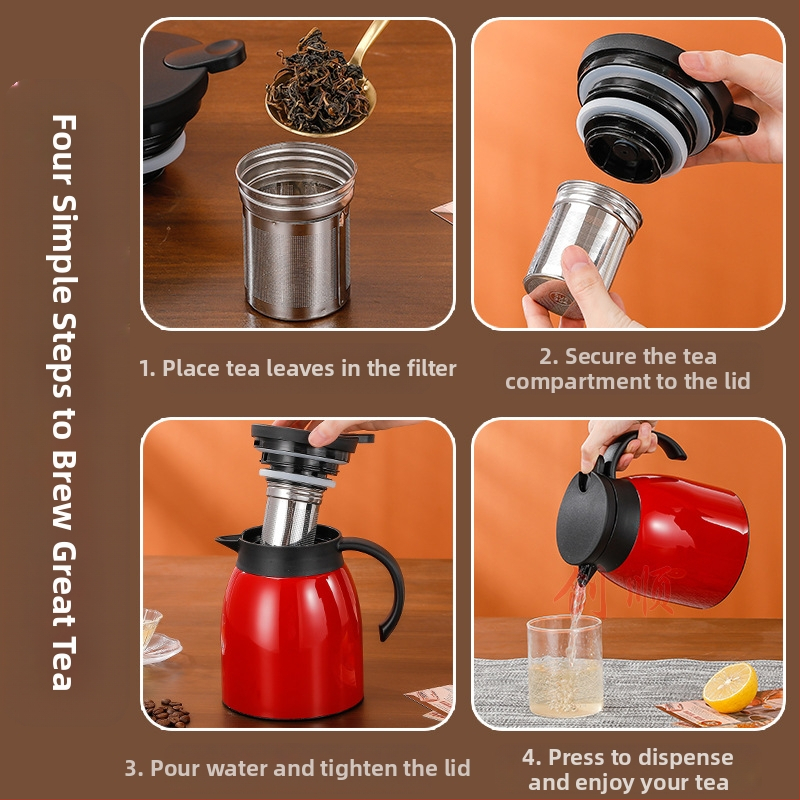 Термос от неръждаема стомана 304 с канал за чай, кафеварка, двойна вакуумна кана 1.0L термос, хотелски консумативи