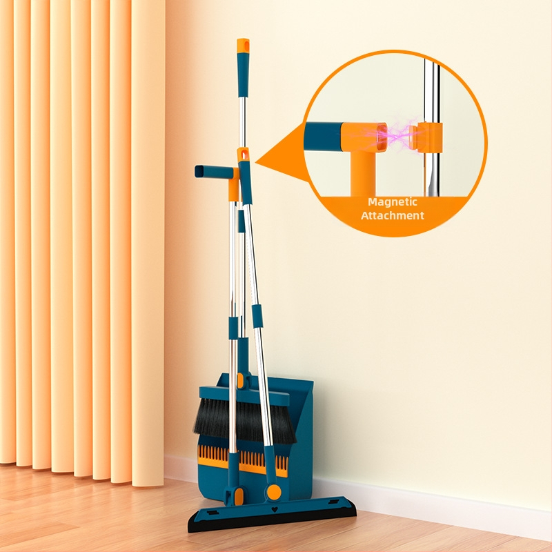 Magnetinė stora sulankstoma šluota, šiukšliadėžės rinkinys, kombinuotas buitinis grindų šepetys, trijų funkcijų, taupanti vietą