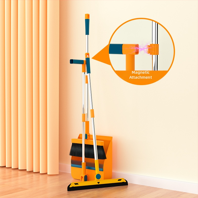 Magnetinė stora sulankstoma šluota, šiukšliadėžės rinkinys, kombinuotas buitinis grindų šepetys, trijų funkcijų, taupanti vietą