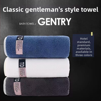 Ärimeeste täiskasvanutele mõeldud rätik, mustust ja juukseid mitteläbilaskev korallfliisist üliimav härrasmehe stiilis riidest sildiga suur käterätik