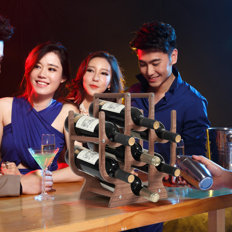 Uus 7-auguline punase veini riiul kaldus mitmekihiline majapidamispuidust baarirestorani vertikaalne kaunistustega veiniriiul