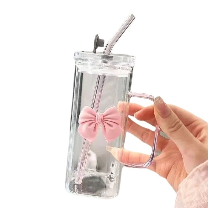 Чаша с дръжка от пудра с високо боросиликатно покритие, висока цветна стойност, богиня, плодов чай, кафе и мляко, прозрачна квадратна вендуза