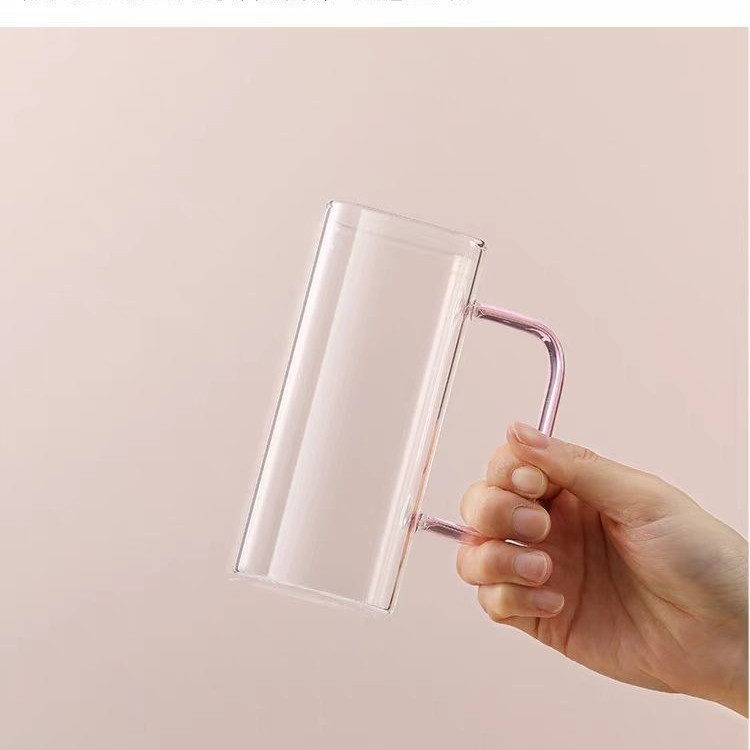 Чаша с дръжка от пудра с високо боросиликатно покритие, висока цветна стойност, богиня, плодов чай, кафе и мляко, прозрачна квадратна вендуза