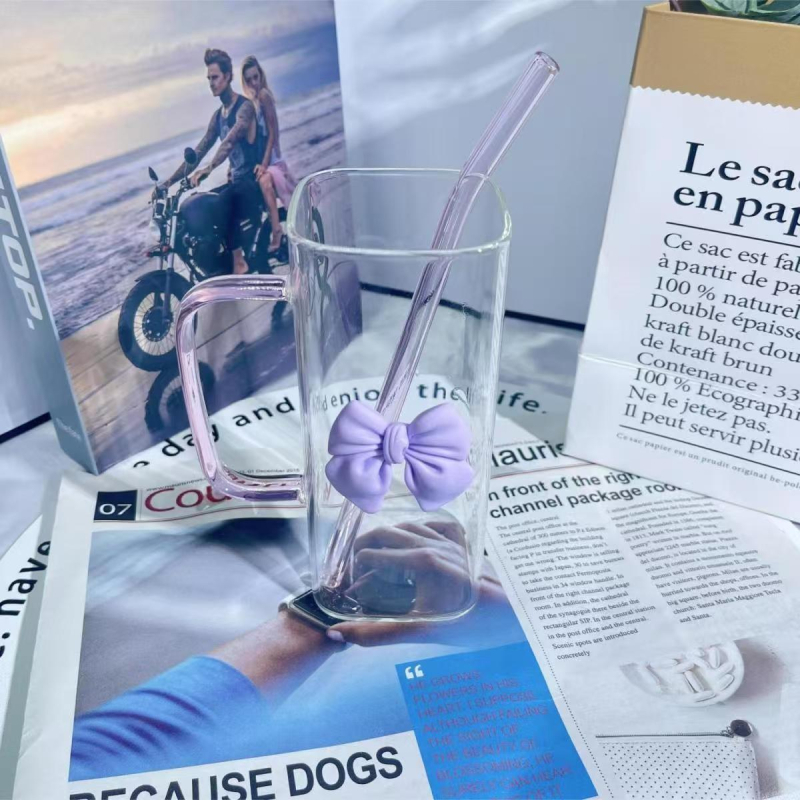 Чаша с дръжка от пудра с високо боросиликатно покритие, висока цветна стойност, богиня, плодов чай, кафе и мляко, прозрачна квадратна вендуза