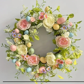 Pārrobežu Amazon mājas durvju piekaramā Ziemeļvalstu augšāmcelšanās olu krāsas olu simulācija ziedu gredzenu durvju piekaramā Lieldienu rotājumi