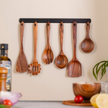 Φυλλάδιο από ξύλο ακακίας, αντικολλητικό τηγάνι, σουρωτήρι, κουτάλι ρυζιού, μακριά λαβή, ανακάτεμα, καρυκεύματα, μαγείρεμα, ζεστό δοχείο, κουτάλι σούπας