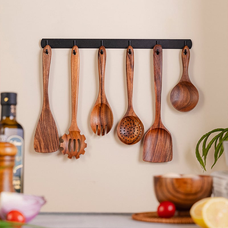 Lankstinukas Akacijos medienos kastuvas Neprideganti keptuvės kastuvė Kiaurasamtis Ryžių šaukštas Ilga rankena Maišymas Buitiniai prieskoniai Virimo puodas Sriubos šaukštas