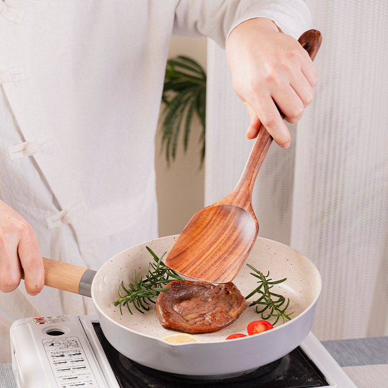 Φυλλάδιο από ξύλο ακακίας, αντικολλητικό τηγάνι, σουρωτήρι, κουτάλι ρυζιού, μακριά λαβή, ανακάτεμα, καρυκεύματα, μαγείρεμα, ζεστό δοχείο, κουτάλι σούπας