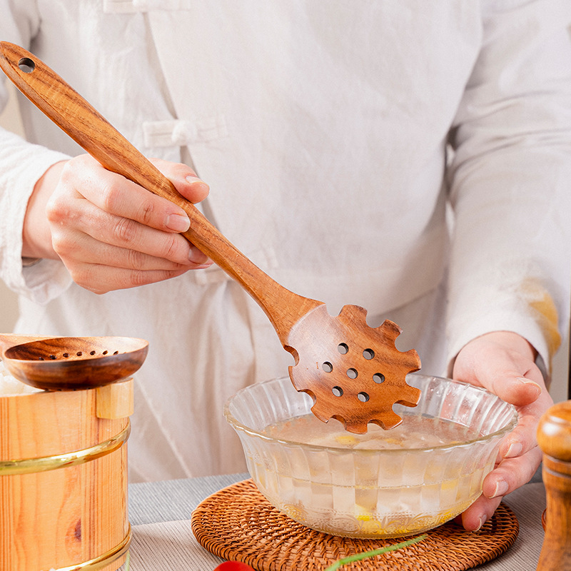 Φυλλάδιο από ξύλο ακακίας, αντικολλητικό τηγάνι, σουρωτήρι, κουτάλι ρυζιού, μακριά λαβή, ανακάτεμα, καρυκεύματα, μαγείρεμα, ζεστό δοχείο, κουτάλι σούπας