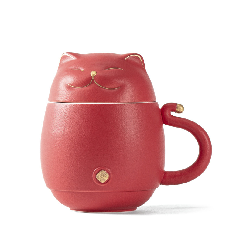 Loominguline keraamiline rõõmukassikruus tee eraldumiseks filtriga, kodukontori paarile mõeldud veekruus graveeritud tekstilogoga