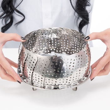 Sabiezināts nerūsējošā tērauda tvaicēšanas režģis, izvelkams, salokāms tvaicēšanas paplāte, tvaicēšanas paplāte, tvaicēšanas režģi, daudzfunkcionāla augļu paplāte, notekas grozs, dāvana