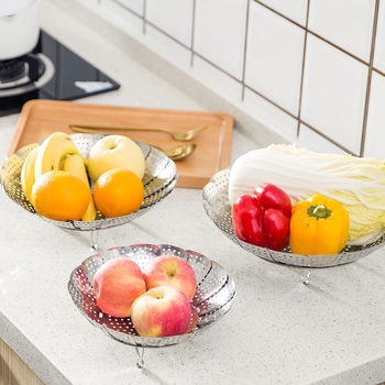 Sabiezināts nerūsējošā tērauda tvaicēšanas režģis, izvelkams, salokāms tvaicēšanas paplāte, tvaicēšanas paplāte, tvaicēšanas režģi, daudzfunkcionāla augļu paplāte, notekas grozs, dāvana