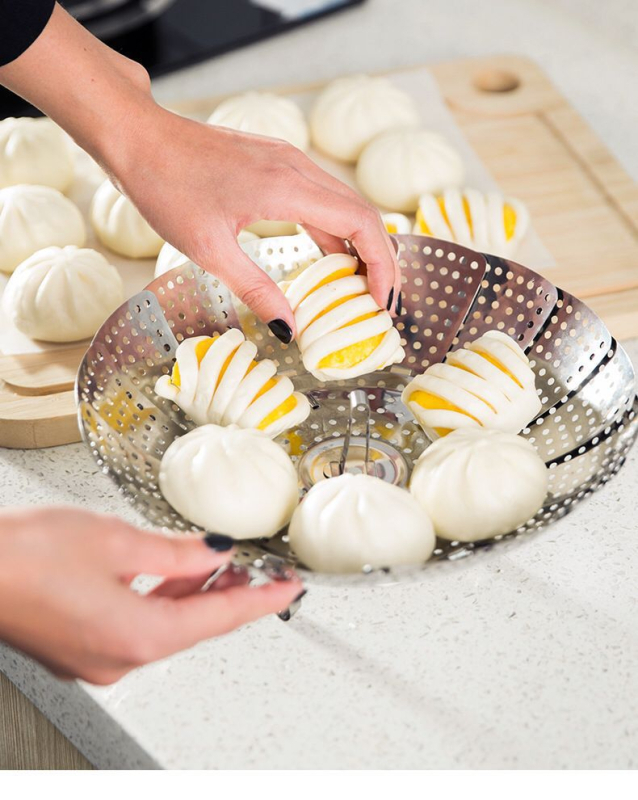 Sabiezināts nerūsējošā tērauda tvaicēšanas režģis, izvelkams, salokāms tvaicēšanas paplāte, tvaicēšanas paplāte, tvaicēšanas režģi, daudzfunkcionāla augļu paplāte, notekas grozs, dāvana