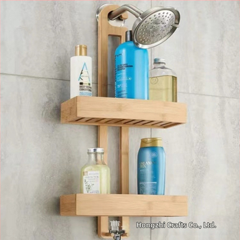 Ράφι ποτίσματος ντους κρεμαστό μπάνιου από μασίφ ξύλο, ράφι στερέωσης προϊόντων μπάνιου, ράφι αποθήκευσης με γάντζο από μπαμπού