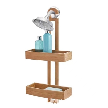 Ράφι ποτίσματος ντους κρεμαστό μπάνιου από μασίφ ξύλο, ράφι στερέωσης προϊόντων μπάνιου, ράφι αποθήκευσης με γάντζο από μπαμπού