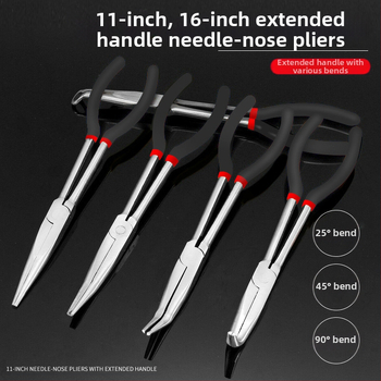 Skersinės prailginimo replės smailiomis nosimis, tinka 11 colių O formos užspaudimo galvutei, uždegimo žvakių išjungimo replėms, alyvos vamzdžių atskyrimo replėms