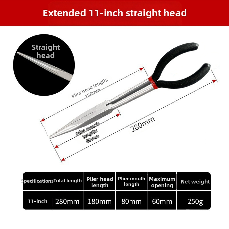 Skersinės prailginimo replės smailiomis nosimis, tinka 11 colių O formos užspaudimo galvutei, uždegimo žvakių išjungimo replėms, alyvos vamzdžių atskyrimo replėms