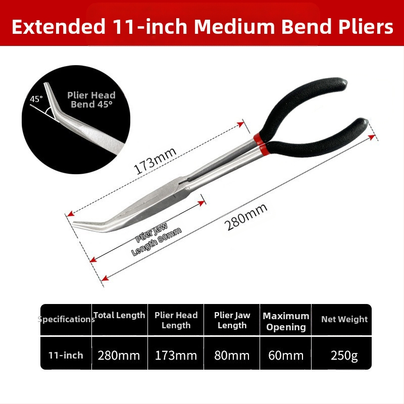 Skersinės prailginimo replės smailiomis nosimis, tinka 11 colių O formos užspaudimo galvutei, uždegimo žvakių išjungimo replėms, alyvos vamzdžių atskyrimo replėms