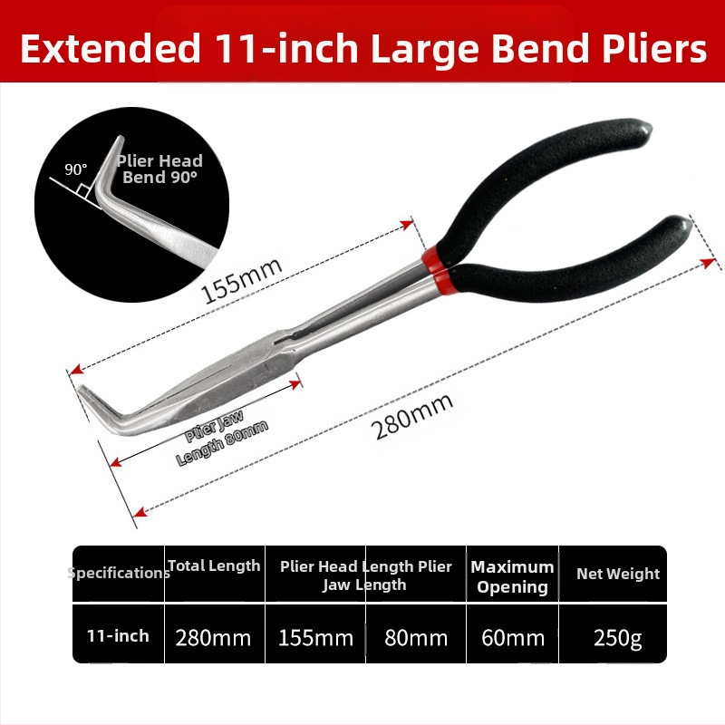 Skersinės prailginimo replės smailiomis nosimis, tinka 11 colių O formos užspaudimo galvutei, uždegimo žvakių išjungimo replėms, alyvos vamzdžių atskyrimo replėms