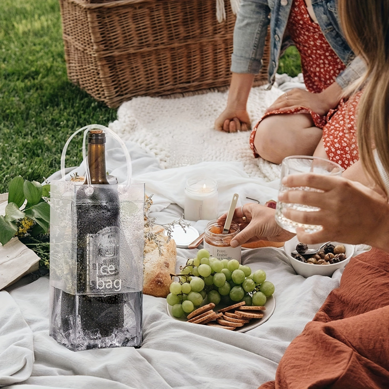 Xiaohongshu to paties stiliaus nešiojamas PVC vyno maišelis lauko kempingui, permatomas ledo maišelis, sutirštintas permatomas vyno maišelis, tiesioginis pardavimas gamykloje