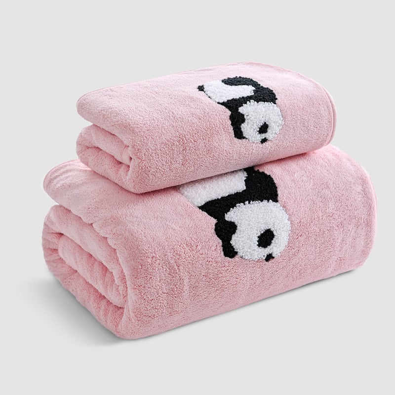 Panda vannas dvielis, koraļļu samta materiāls, ūdeni absorbējošs un bezplūksnu sejas dvielis, vannas dvieļu komplekts, mīlīgs multfilmas stilā