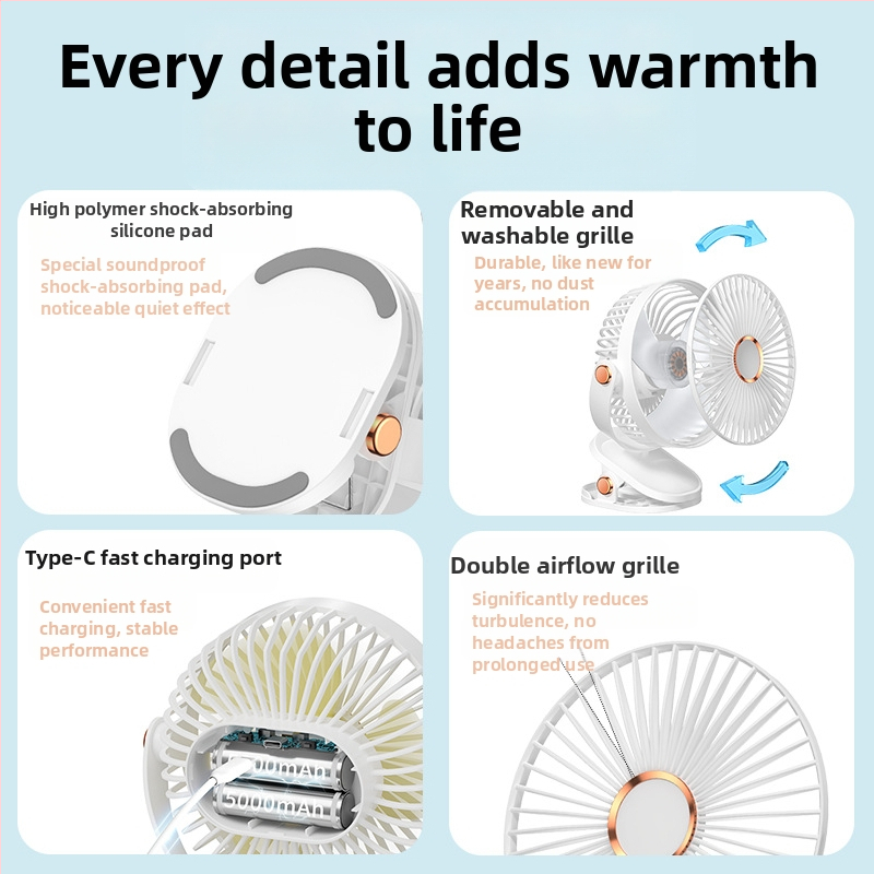 2024 Explosions USB malý ventilátor nabíjací kancelársky stolný počítač študentská internátna posteľ hlava veľký vietor klip mini ventilátor