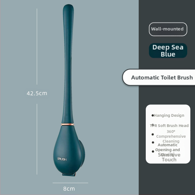 Tualetinis šepetys be aklavietės kampo su dugnu, pakabinamas ant sienos, silikoninis valymo šepetys tualetui su skylėmis