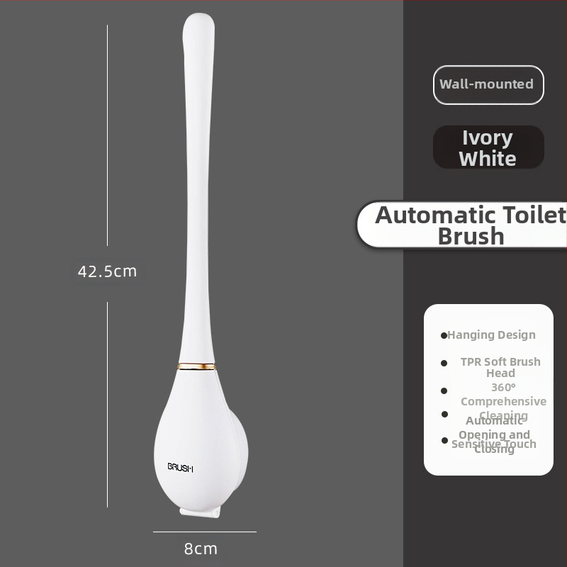 Tualetinis šepetys be aklavietės kampo su dugnu, pakabinamas ant sienos, silikoninis valymo šepetys tualetui su skylėmis