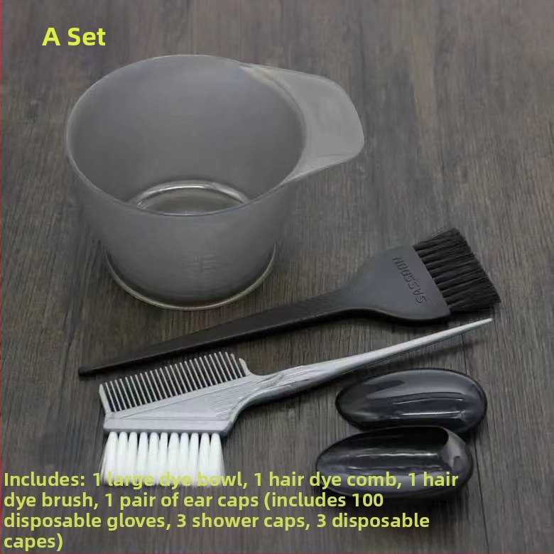 Plaukų dažymo įrankiai, tinkantys buitiniam aliejaus apdorojimui, skara, didelis plaukų dažymo dubuo, šukos, profesionalūs plaukų produktai, minkštas šepetys, ausų kaukė