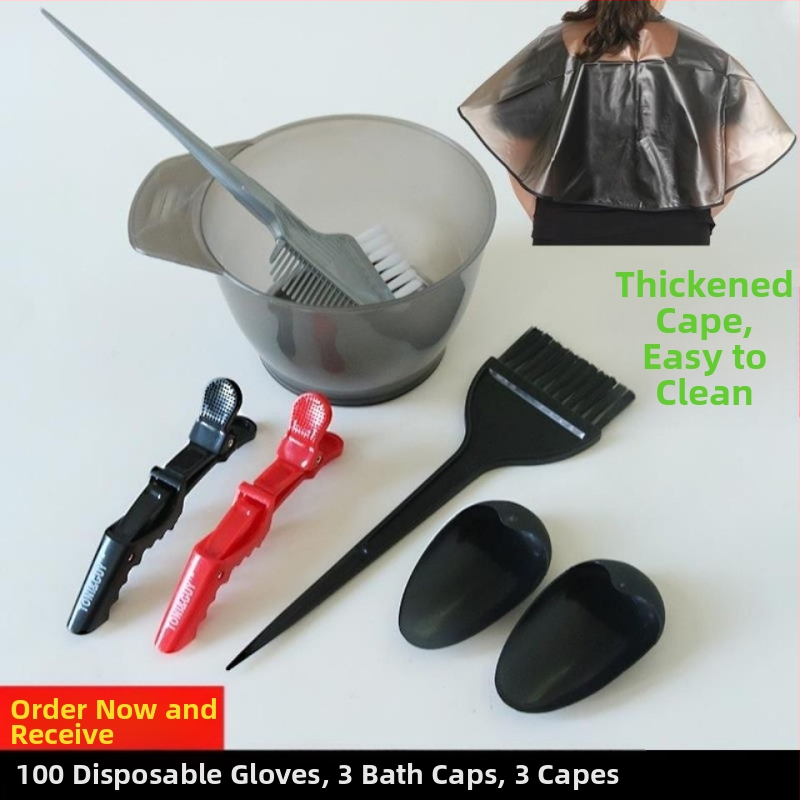 Plaukų dažymo įrankiai, tinkantys buitiniam aliejaus apdorojimui, skara, didelis plaukų dažymo dubuo, šukos, profesionalūs plaukų produktai, minkštas šepetys, ausų kaukė