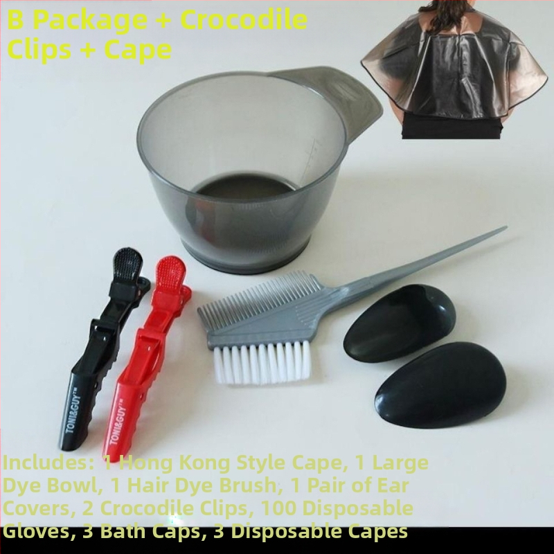 Plaukų dažymo įrankiai, tinkantys buitiniam aliejaus apdorojimui, skara, didelis plaukų dažymo dubuo, šukos, profesionalūs plaukų produktai, minkštas šepetys, ausų kaukė