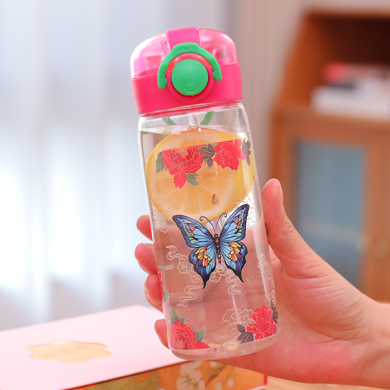 Gudra bērnu ūdens krūze Jauna skolēna pārnēsājama plastmasas krūze Radoša nacionālā stila pāva zieda tauriņa Kapibala