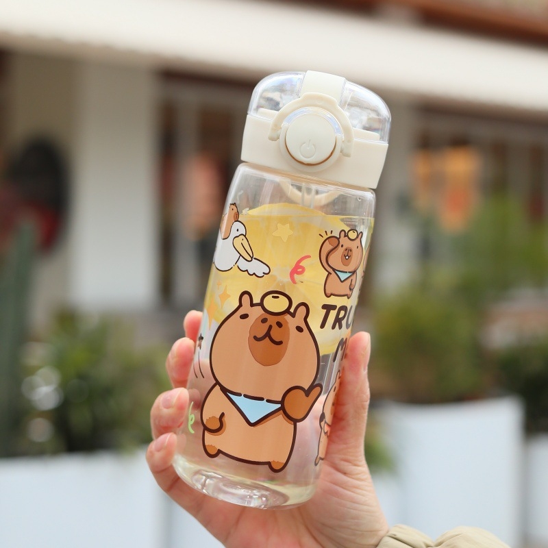Gudra bērnu ūdens krūze Jauna skolēna pārnēsājama plastmasas krūze Radoša nacionālā stila pāva zieda tauriņa Kapibala