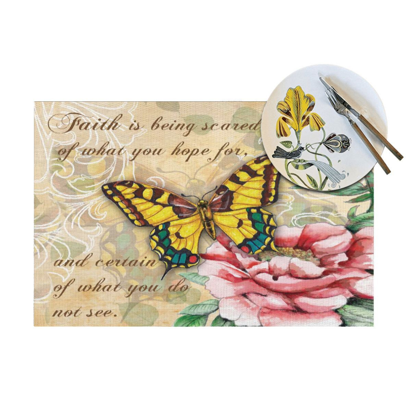 Коледна ленена подложка с тема пеперуда с щампа