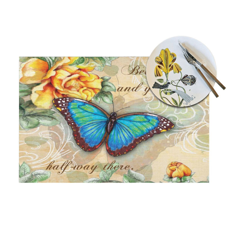 Коледна ленена подложка с тема пеперуда с щампа