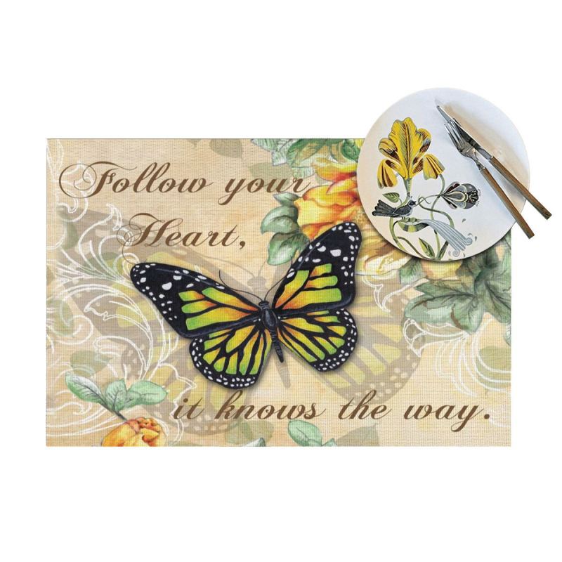 Коледна ленена подложка с тема пеперуда с щампа