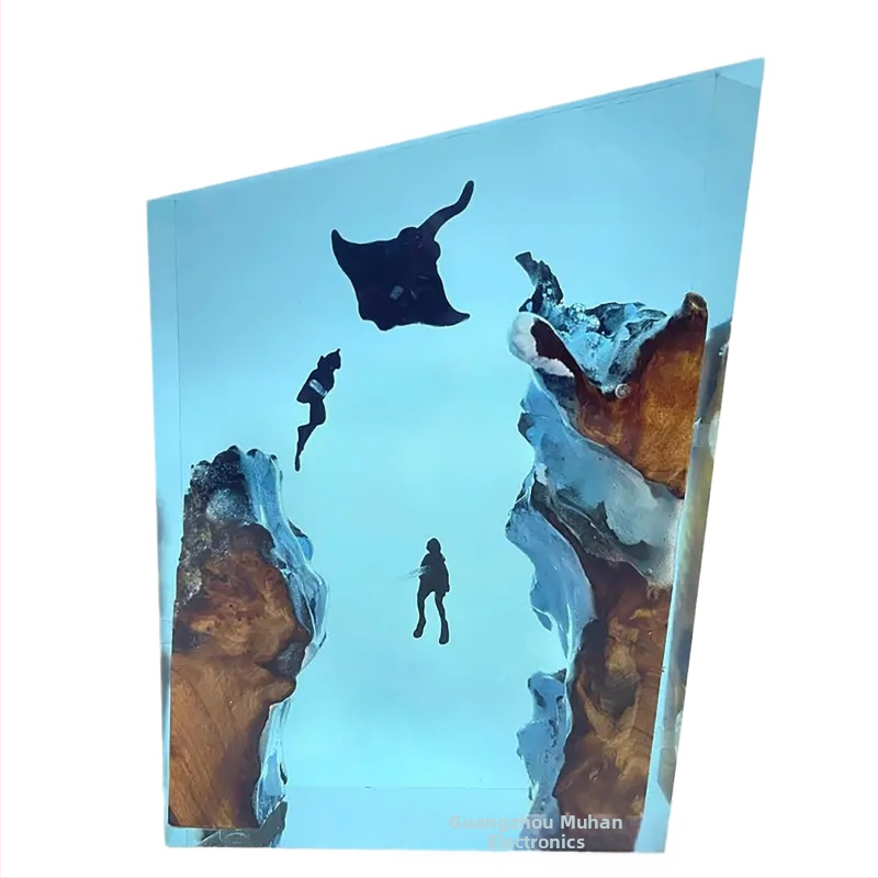 Нощна лампа от смола с водолаз и манта, гмуркане, дълбоководно изследване, персонализирана дървена лампа за домашен декор, подарък