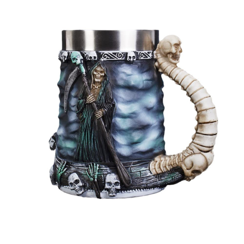 Tarpvalstybinis populiarus mirties kaukolės alaus bokalas, kūrybingas 3D formos nerūdijančio plieno alaus bokalas, didelės talpos