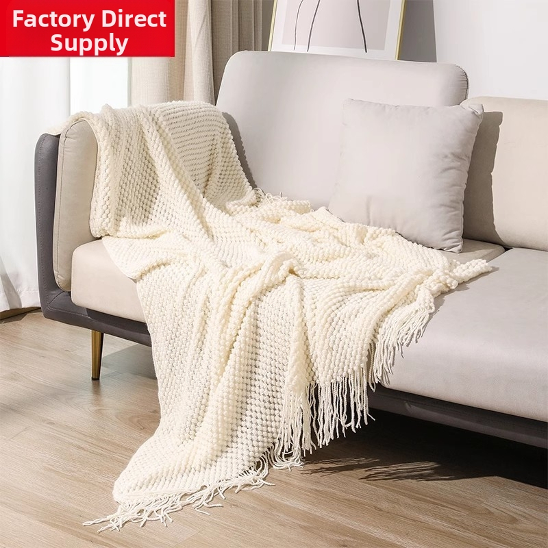 Kašmyro tipo paprastas keturių metų laikų universalus sofos antklodė, šiaurietiško stiliaus kutais dekoruota lovos antklodė, dekoratyvinė kambario antklodė su oro kondicionieriumi.